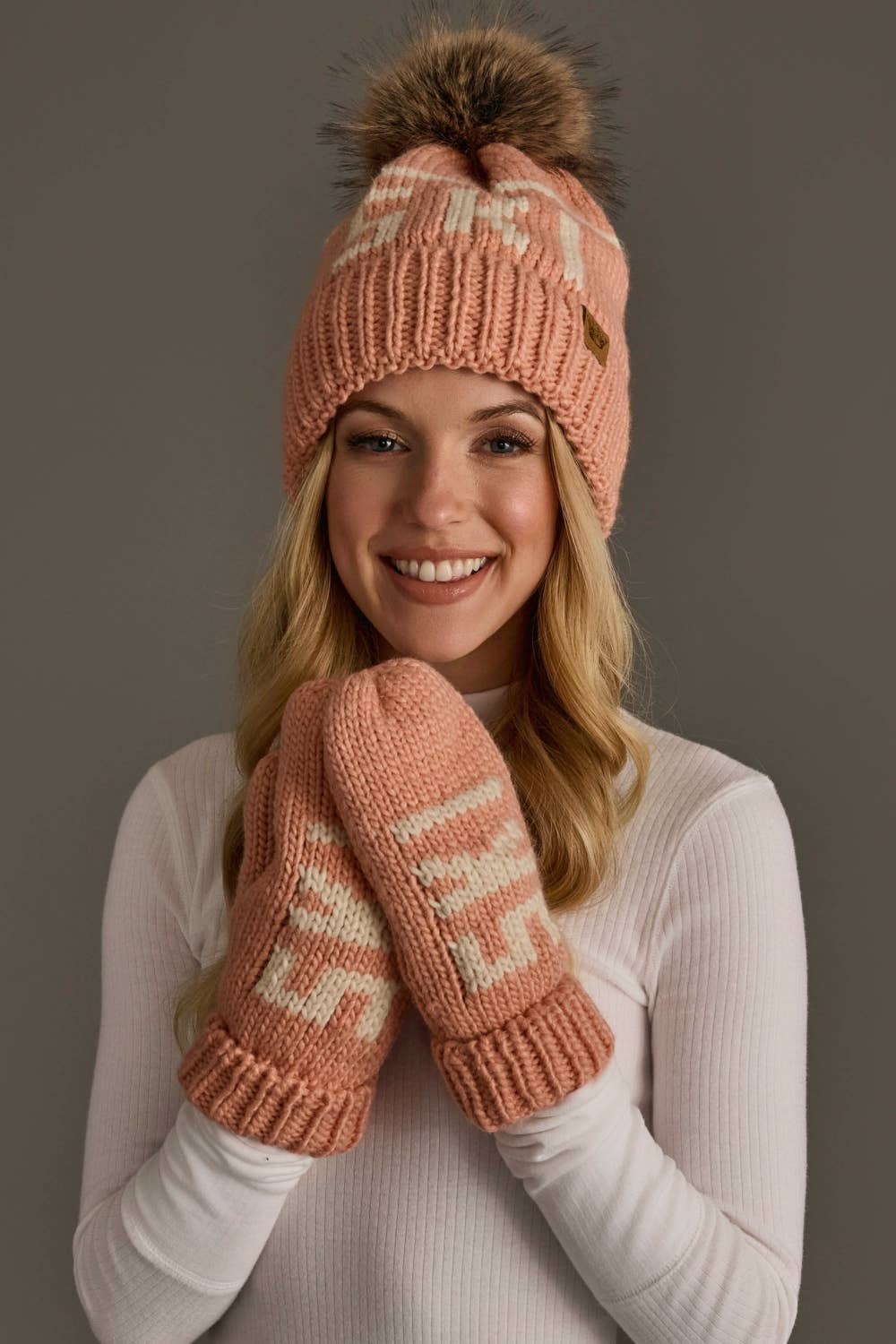 Blush & Beige Ski Mittens
