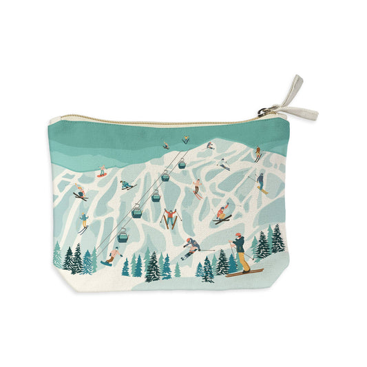 Whimsical Ski Recycled Canvas Zip Pouch