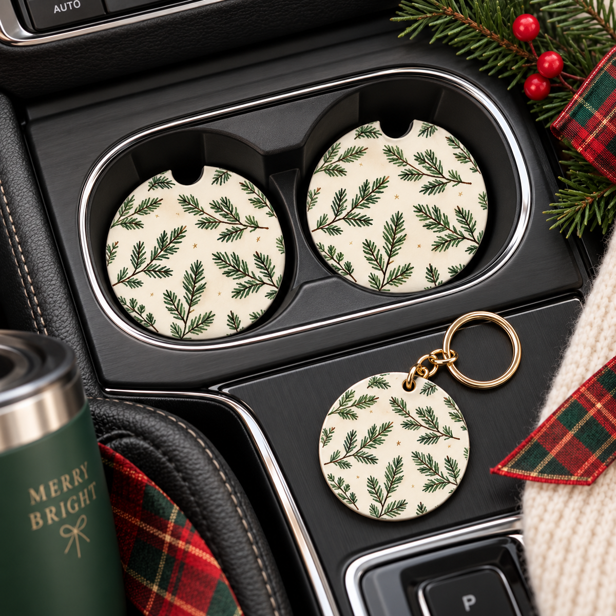 Jolitee Car Coasters, Absorbent Neoprene CupHolder Xmas Prep