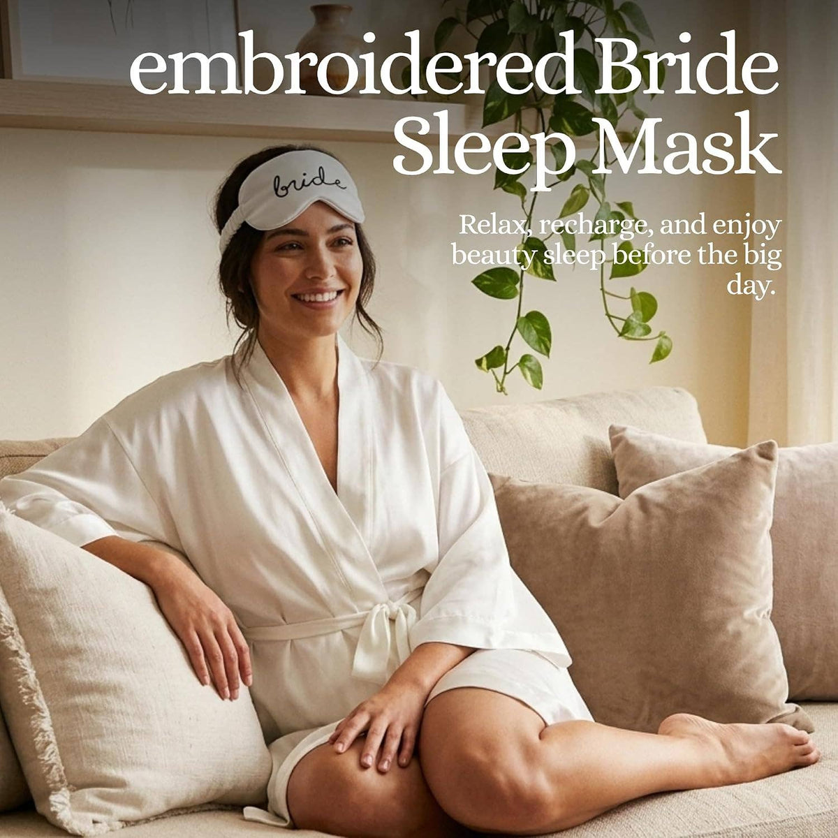 Luxury Adjustable Satin Sleep Eye Mask - Bride - White