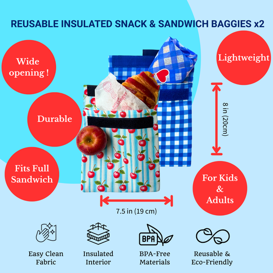 Reusable Sandwich Bag - Set of 2 - Vichy & Cherry Stripes