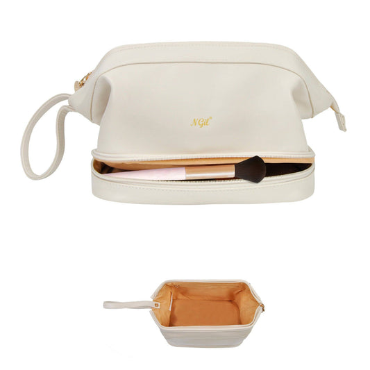 Beige NGIL Faux Leather Cosmetic Bag