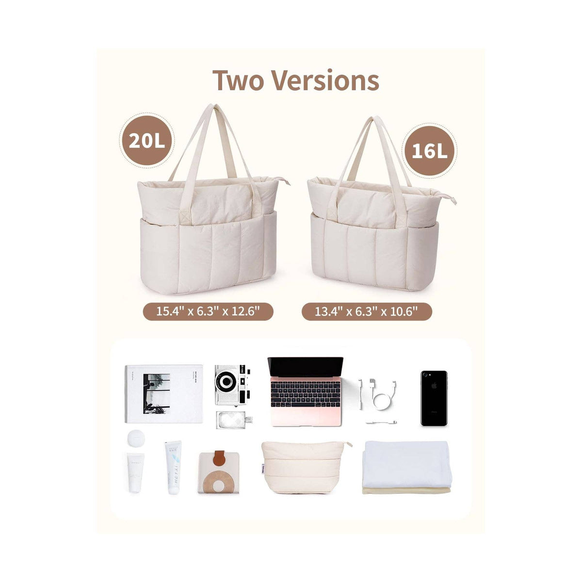 Narwey Puffy Quilted Work Tote Bags for Carry on