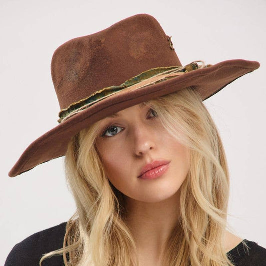 Distressed Western Dark Brown Fedora Hat