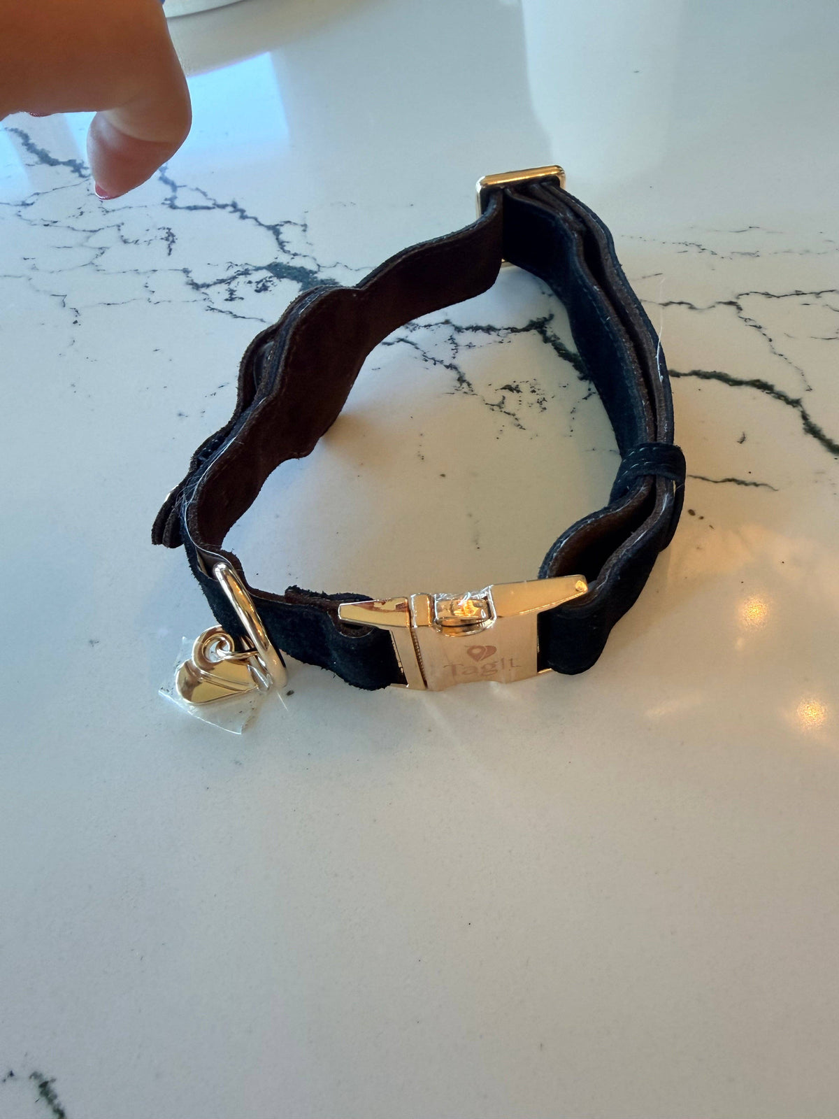 Heirloom Suede AirTag Dog Collar — Black & Coffee