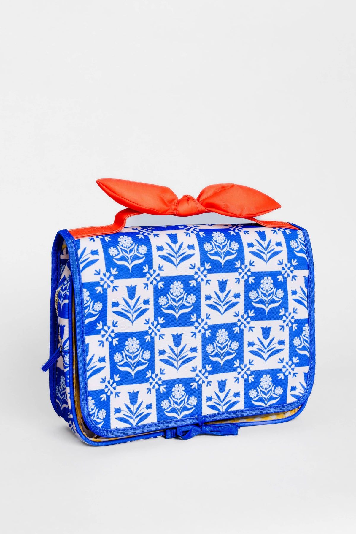 Hanging Toiletry Bag, Blue Plaid Floral