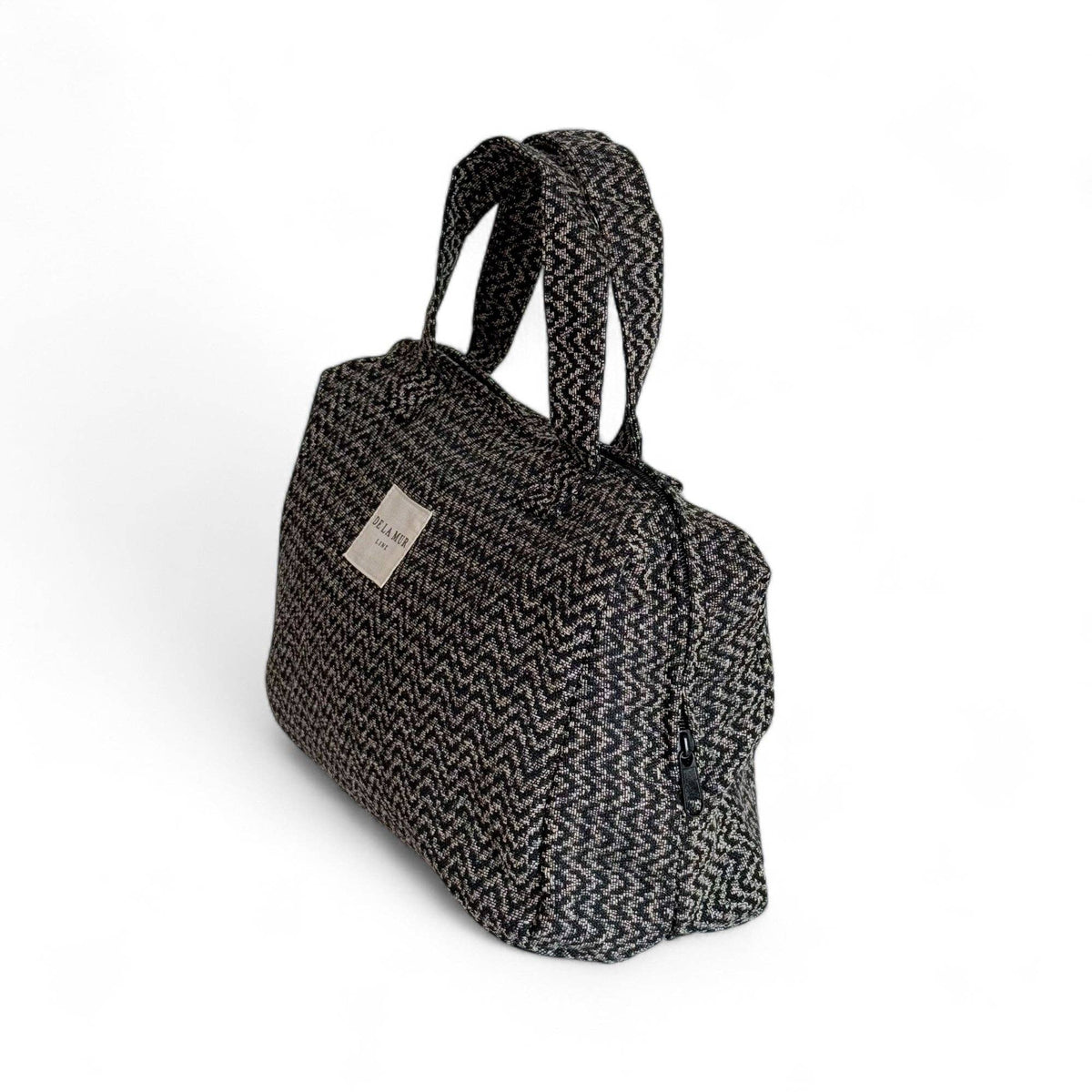 Zigzag Jacquard Extra Large Makeup Bag – Beige & Black (Dana)