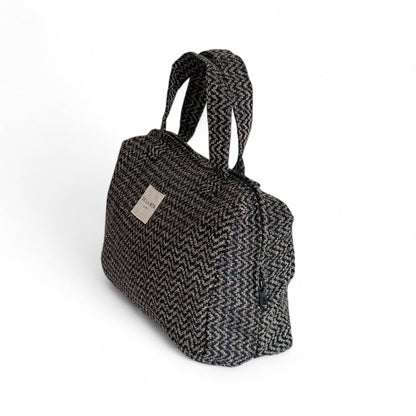 Zigzag Jacquard Extra Large Makeup Bag – Beige & Black (Dana)