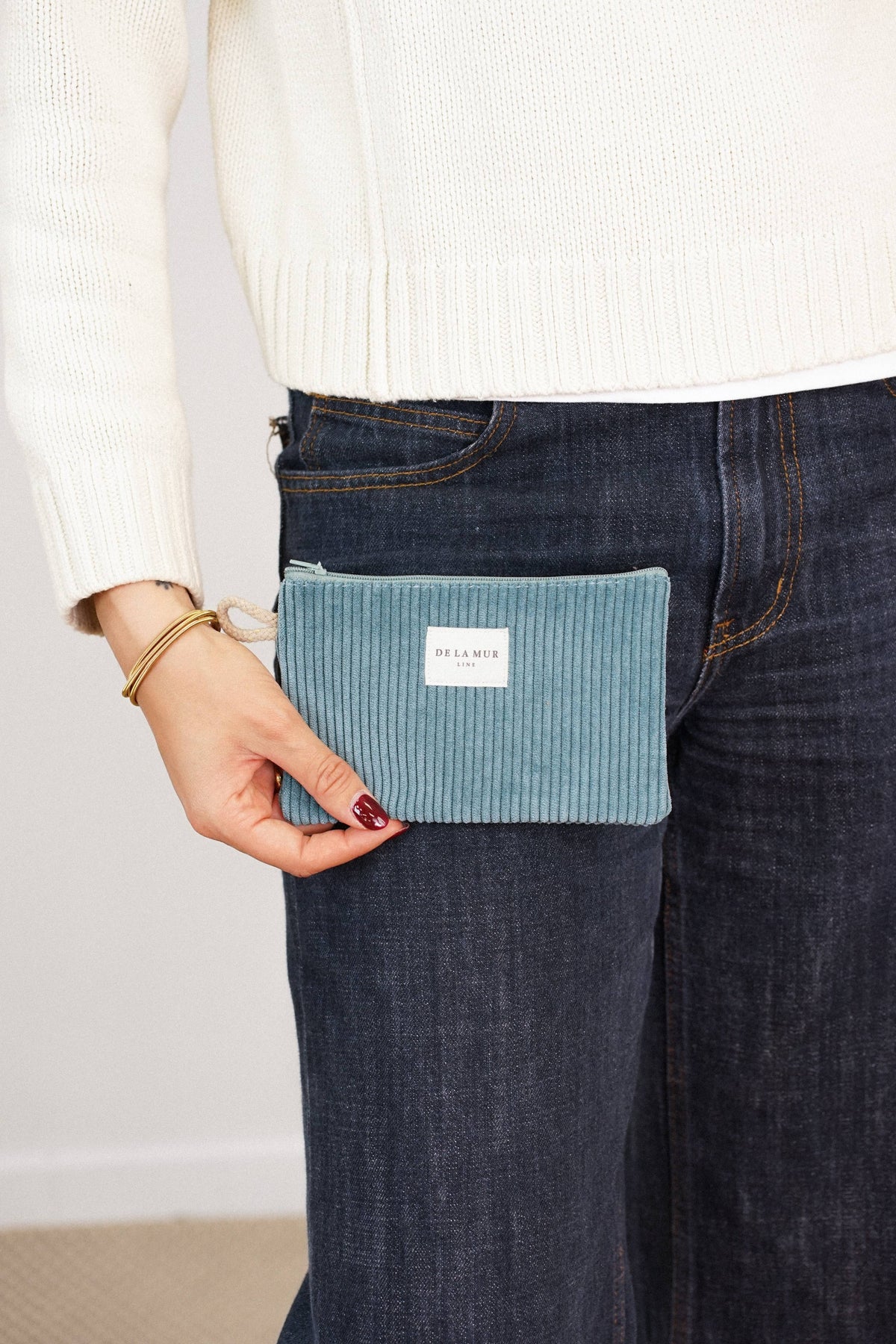 Corduroy Small Makeup Bag / Coin Purse – Teal (Jade)