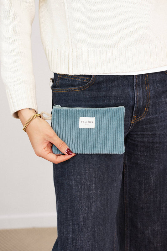 Corduroy Small Makeup Bag / Coin Purse – Teal (Jade)