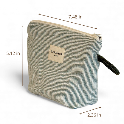 Striped Small Makeup Bag – Light Green & Green (Teo)