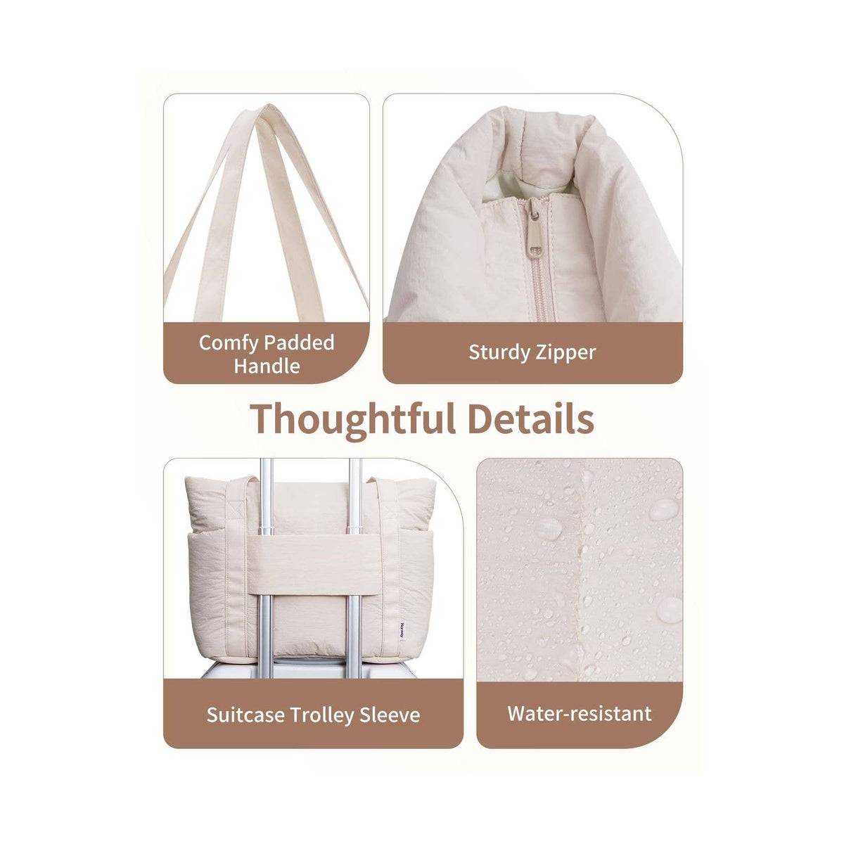 Narwey Puffy Quilted Work Tote Bags for Carry on