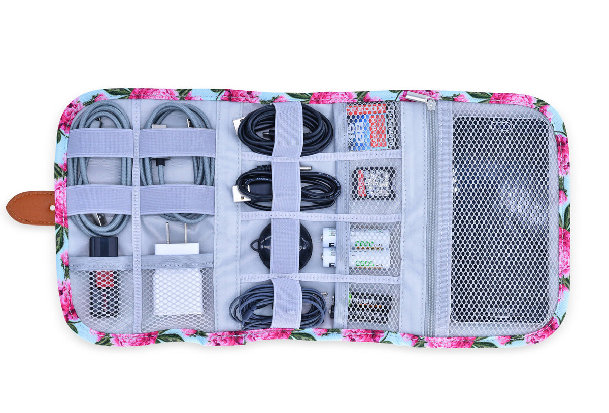 Floral Electronics Organizer Travel Bag - Travel Accessories