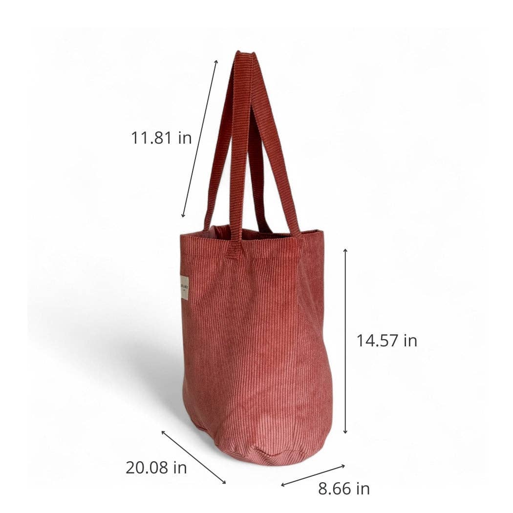 Corduroy Large Tote Bag – Coral Pink (Coral)