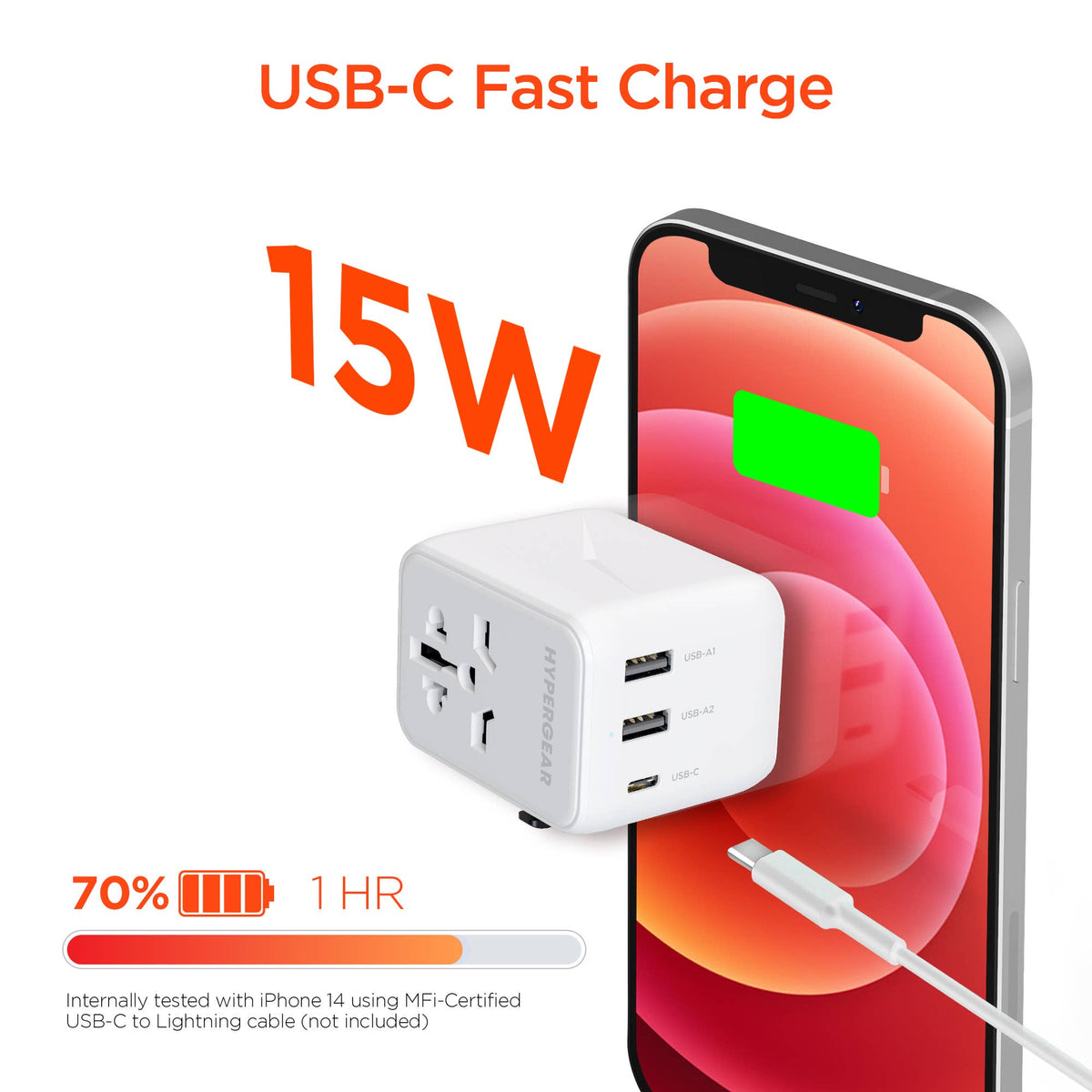 WorldCharge Universal Travel Adapter with USB-C