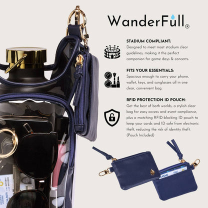 Clear HydroBag® Stadium with Navy Trim and Matching RFID Pouch