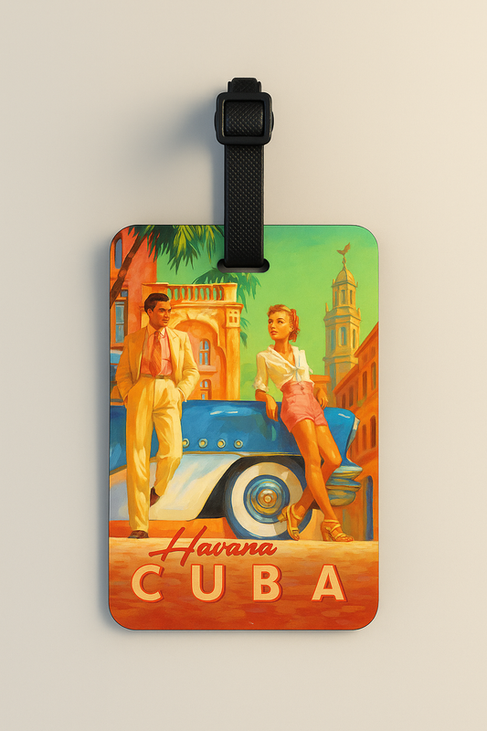 Vegan Leather Luggage Tags: Vintage Poster Art (Cuba)