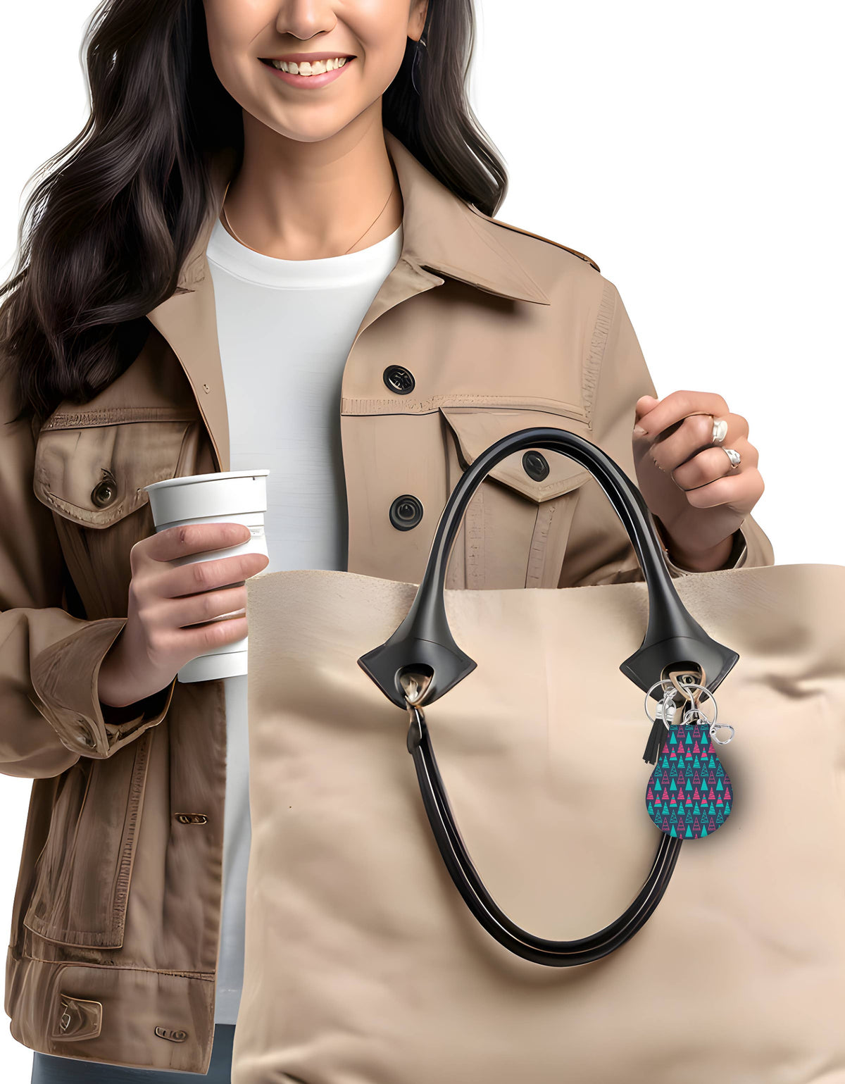 Neoprene AirTag Case Keychain – Geometric Tree Pattern