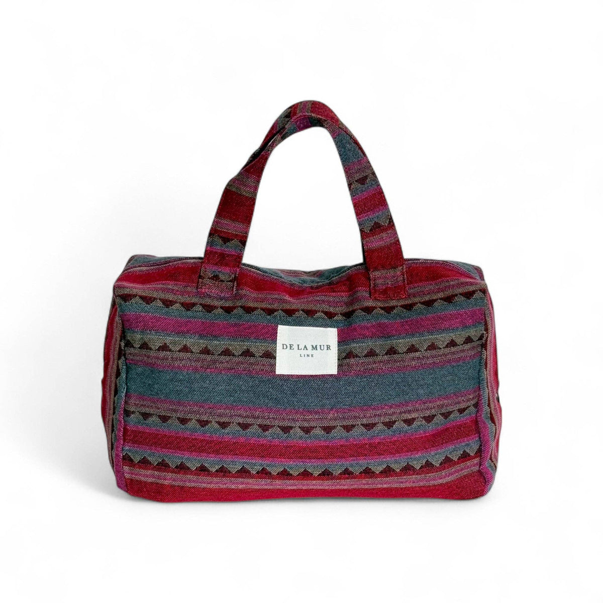Striped Jacquard Extra Large Makeup Bag – Pink & Teal (Aura)