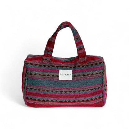 Striped Jacquard Extra Large Makeup Bag – Pink & Teal (Aura)