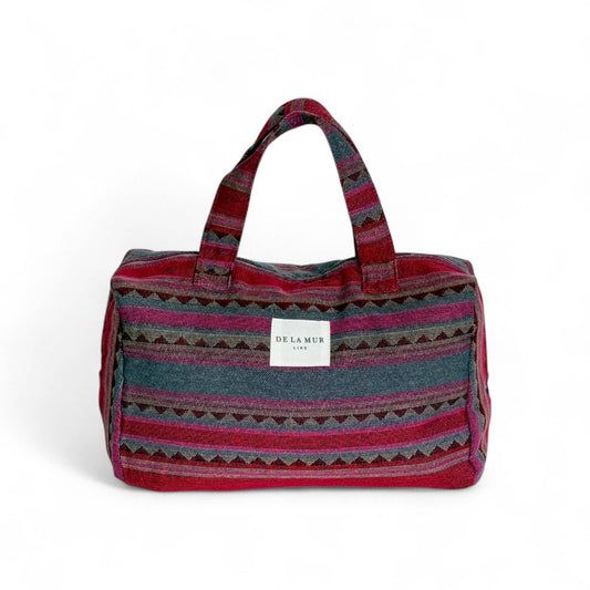 Striped Jacquard Extra Large Makeup Bag – Pink & Teal (Aura)