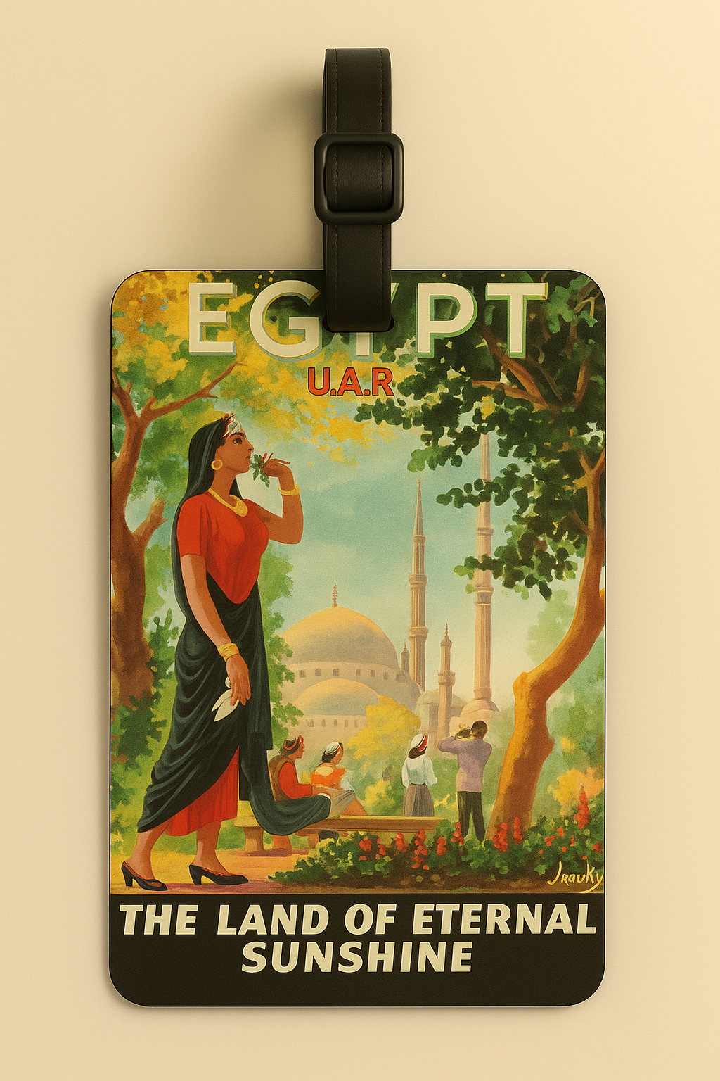 Vegan Leather Luggage Tags: Vintage Poster Art (Egypt)