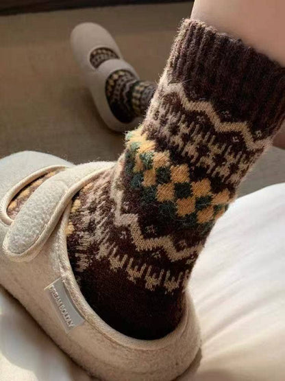 Rufia - Nordic Patchwork Knit Crew Socks