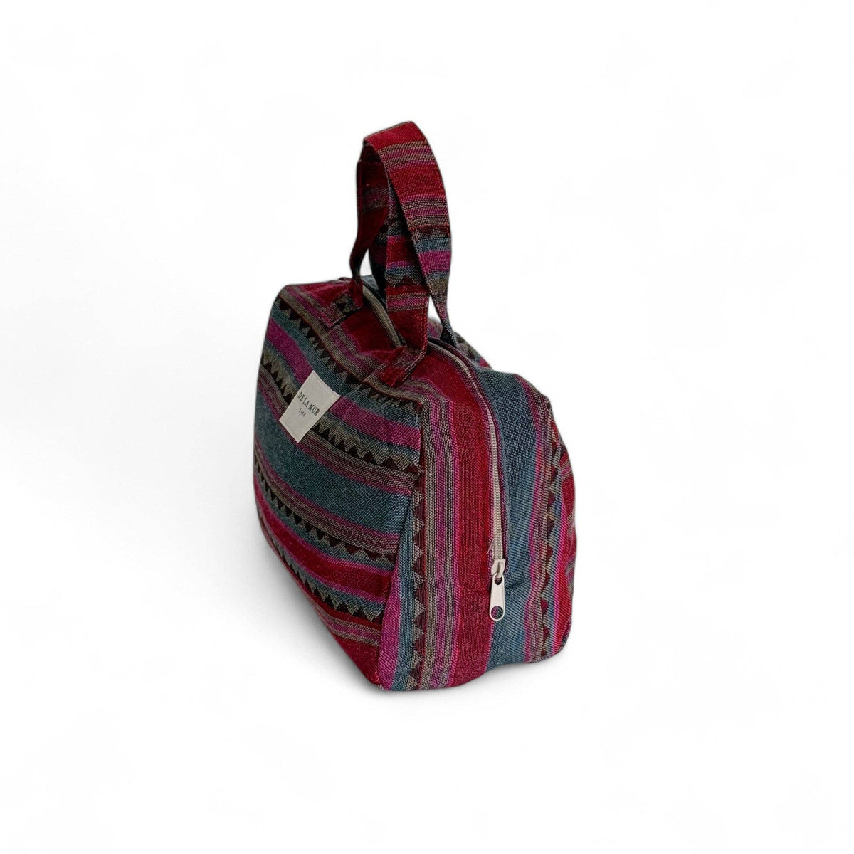 Striped Jacquard Extra Large Makeup Bag – Pink & Teal (Aura)