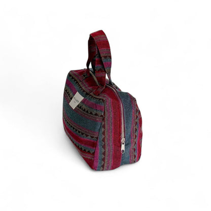 Striped Jacquard Extra Large Makeup Bag – Pink & Teal (Aura)