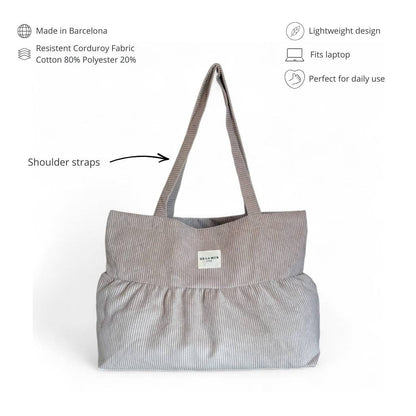 Corduroy Medium Ruffle Tote Bag – Taupe (Tofe)