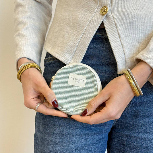 Striped Round Coin Purse – Light Green & Green (Teo)