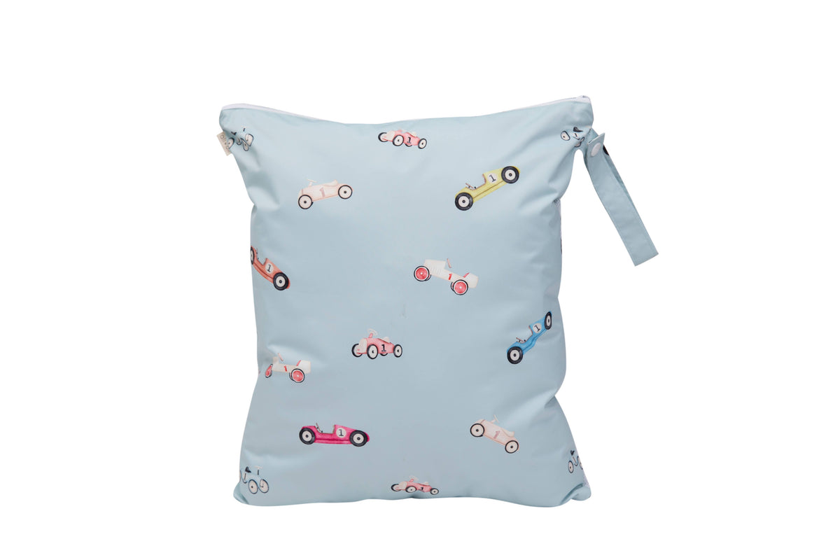Dual-Compartment Wet/Dry Bag with Mesh Pocket (Retro Cars)