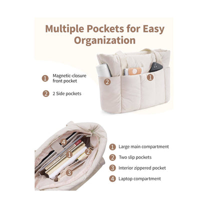 Narwey Puffy Quilted Work Tote Bags for Carry on