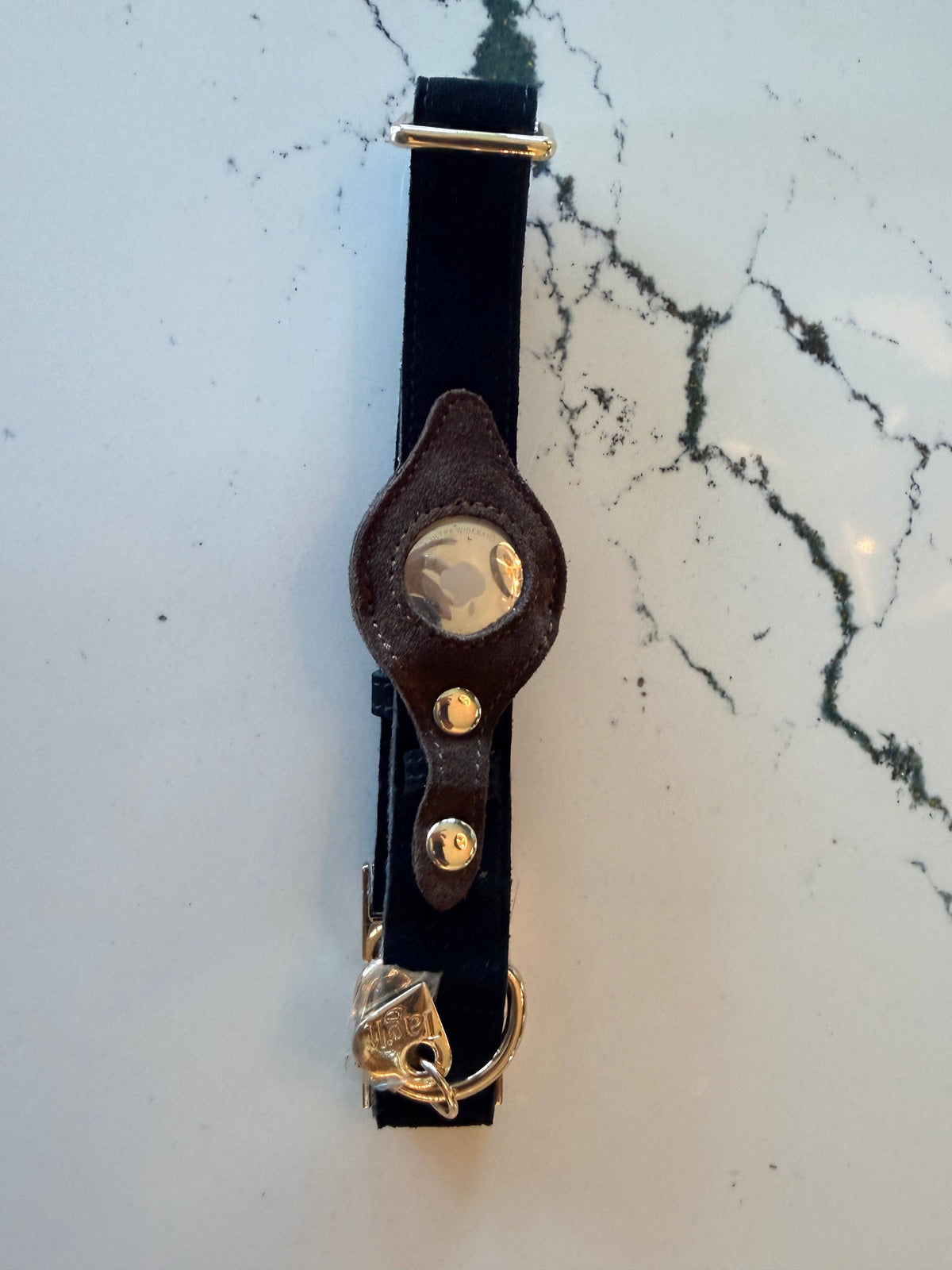 Heirloom Suede AirTag Dog Collar — Black & Coffee