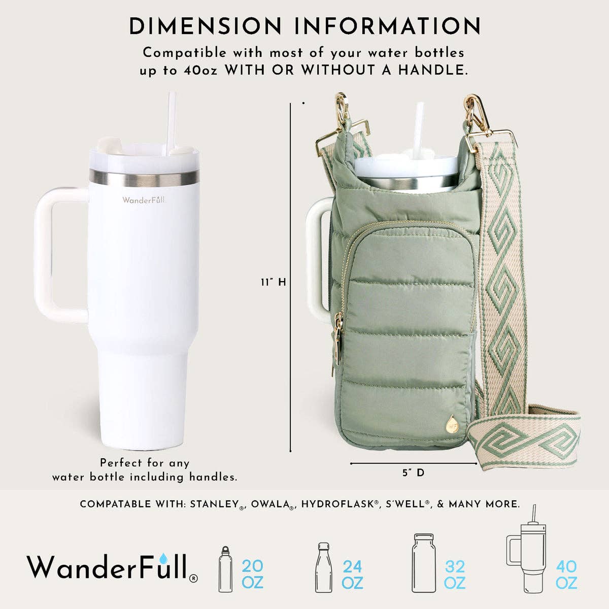 HydroBag® HANDLE® - Sage Green with Sage and Tan Strap