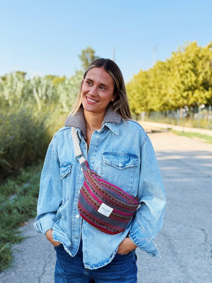 Striped Jacquard Fanny Pack – Pink & Teal (Aura)