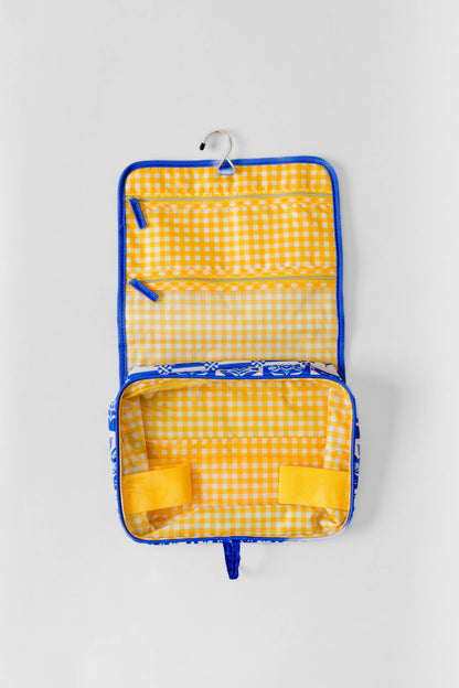 Hanging Toiletry Bag, Blue Plaid Floral