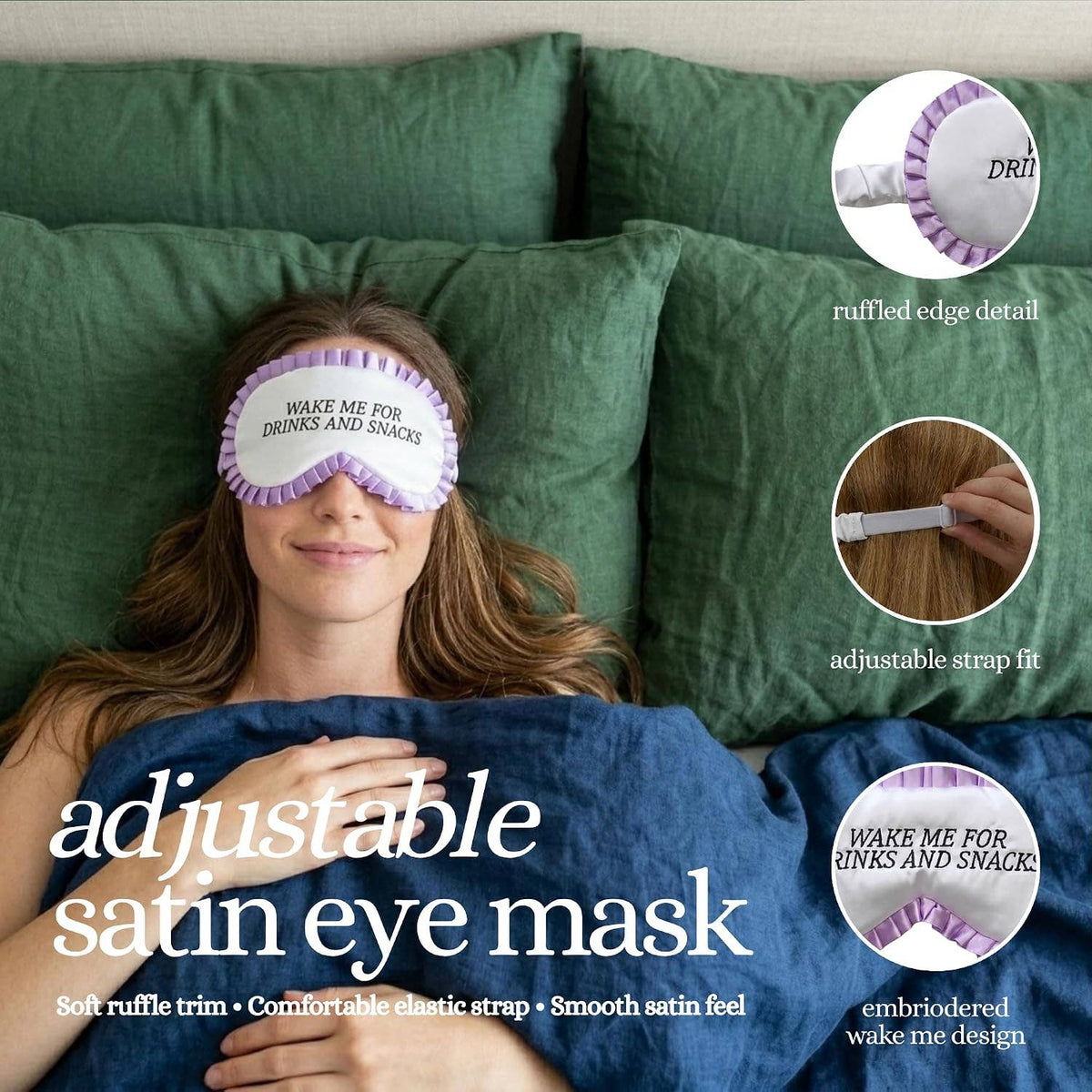 Adjustable Ruffle Satin Sleep Eye Mask - Wake Me For Drinks