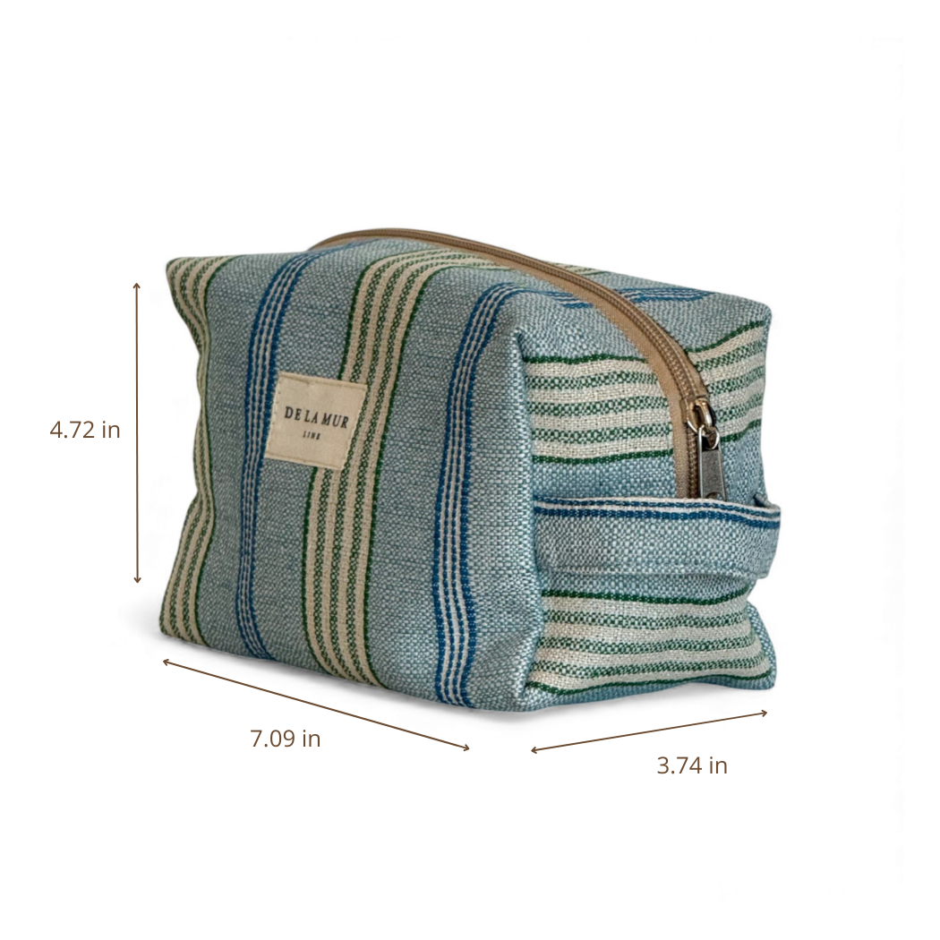 Striped Jacquard Squared Makeup Bag – Blue & Green (Cata)