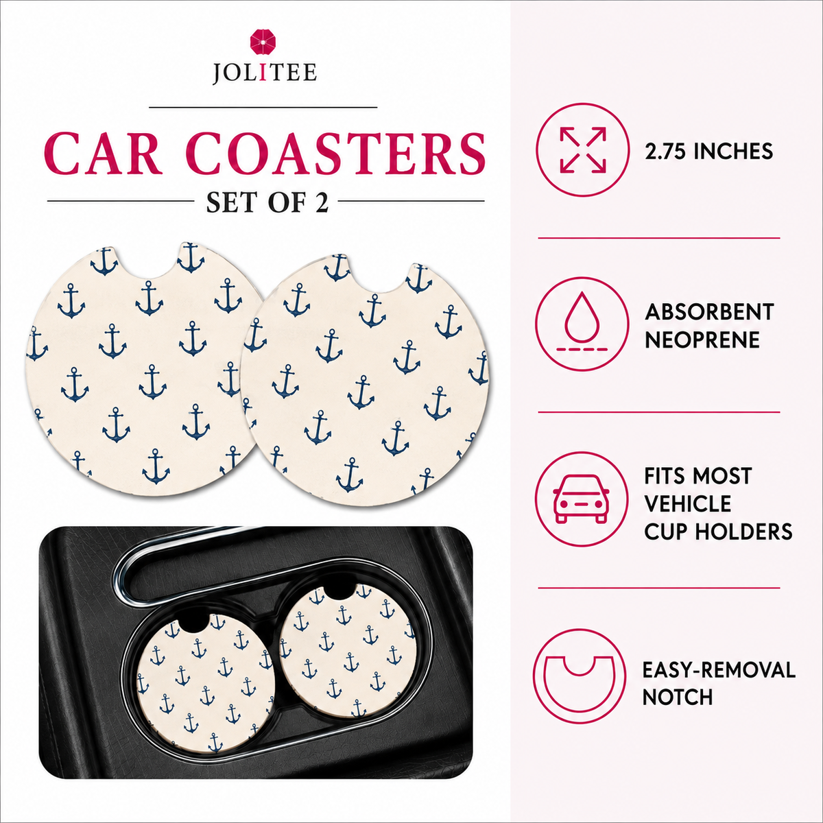Jolitee Car Coasters, Absorbent Neoprene CupHolder Lakehouse