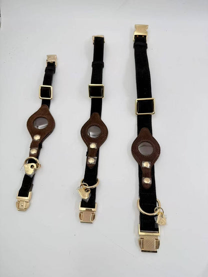 Heirloom Suede AirTag Dog Collar — Black & Coffee