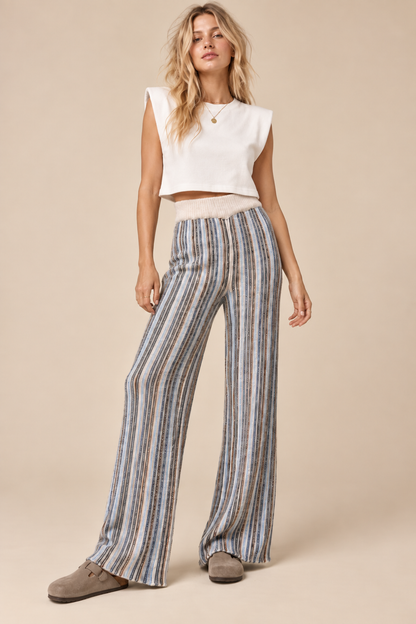 Striped Knit Wide-Leg Pants