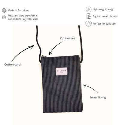 Corduroy Phone Sleeve – Charcoal Gray (Boni)