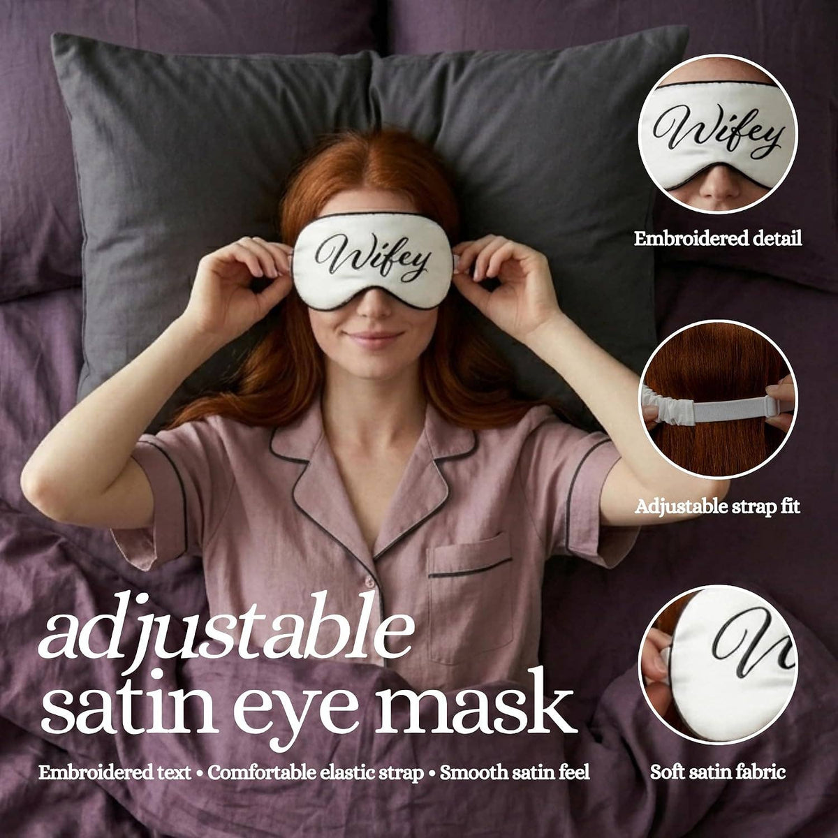 Luxury Satin Sleep Eye Mask: 2 Pack - Wifey & Hubby