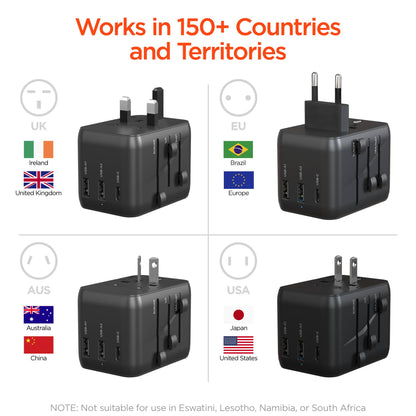 WorldCharge Universal Travel Adapter with USB-C