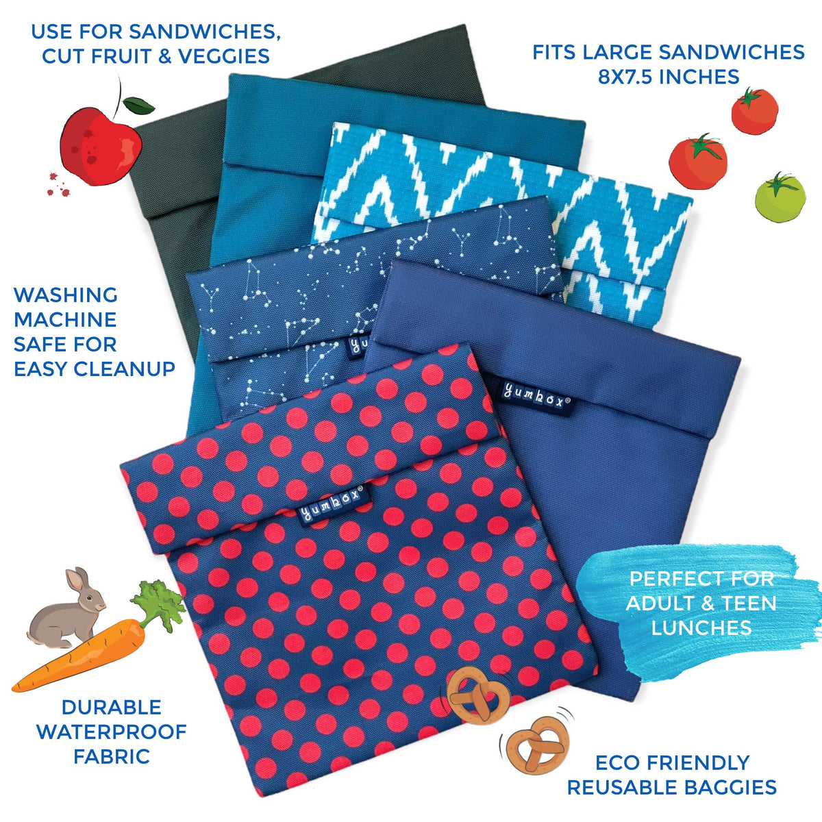 Zero Waste Sandwich Bag - Teal Zig Zag