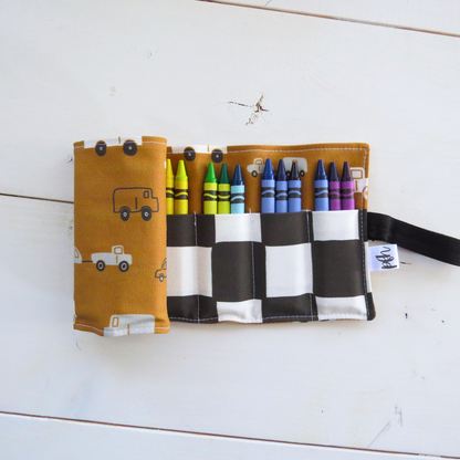 Car + Truck Crayon Roll-Up – Travel Art Organizer for Kids