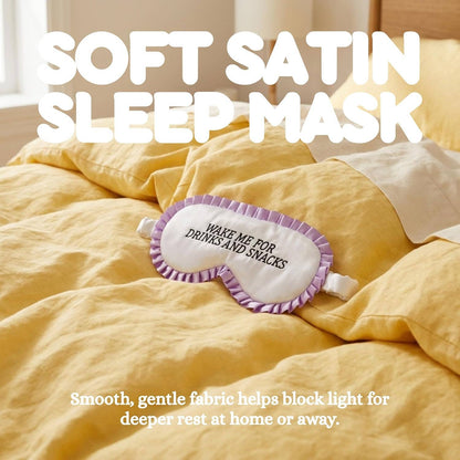 Adjustable Ruffle Satin Sleep Eye Mask - Wake Me For Drinks