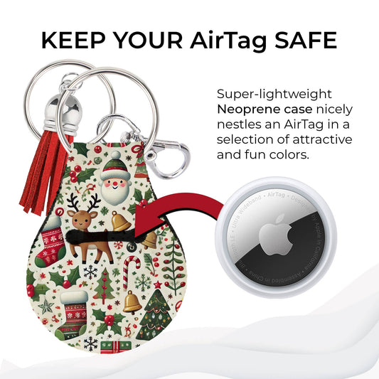 Neoprene AirTag Compatible Case Keychain – Christmas Deer