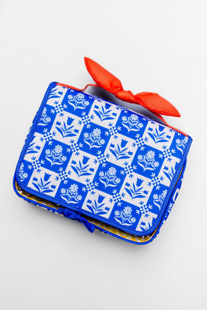 Hanging Toiletry Bag, Blue Plaid Floral